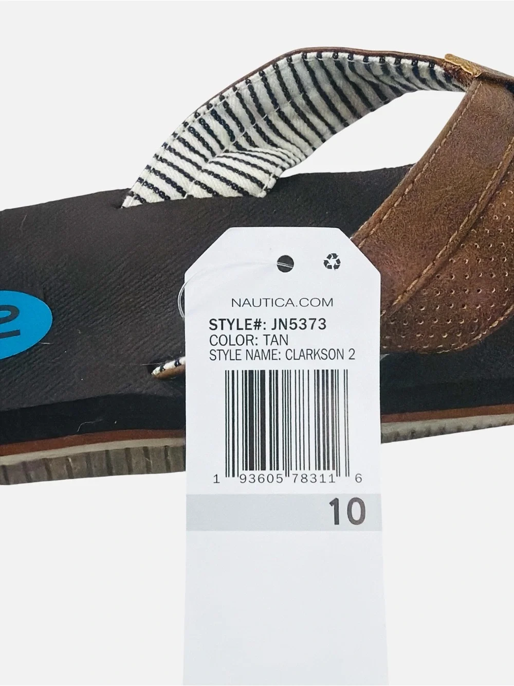 Nautica Clarkson 2 Flip Flop Faux Leather Upper Thong Brown Slip On Mens Sz 10